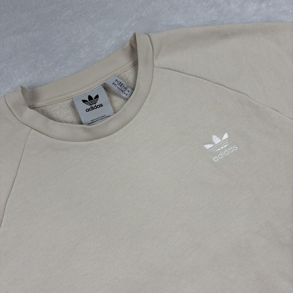 Adidas Sweatshirt Mens M Beige Pullover Heavyweight Fleece Treefoil Logo